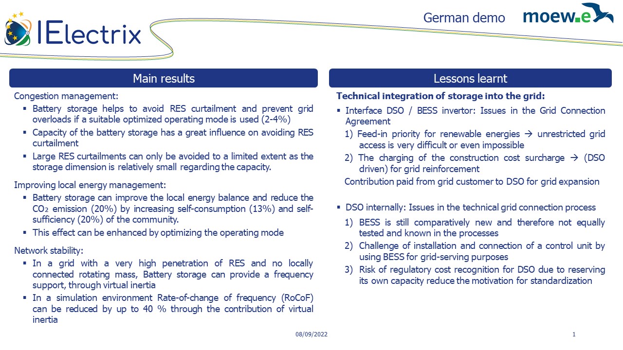 German Demo - Results and lessons learnt